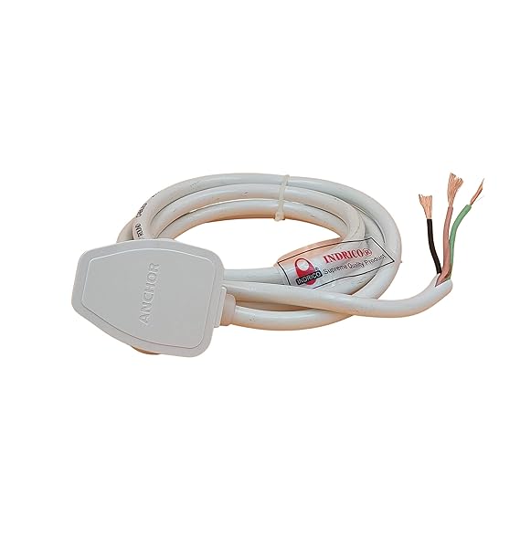 INDRICO 3 Pin Power Cable AC Extension Cord 3 Core Copper Heavy Duty Wire for Cooler Fan Refrigerator Fan and Other Home Appliances PVC White Pack of 1 (2.5 MM Cable)
