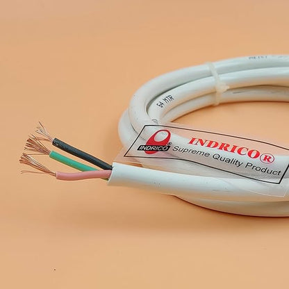 INDRICO 3 Pin Power Cable AC Extension Cord 3 Core Copper Heavy Duty Wire for Cooler Fan Refrigerator Fan and Other Home Appliances PVC White Pack of 1 ( 1.5 MM Cable )