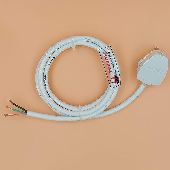 INDRICO 3 Pin Power Cable AC Extension Cord 3 Core Copper Heavy Duty Wire for Cooler Fan Refrigerator Fan and Other Home Appliances PVC White Pack of 1 0.75 MM Cable