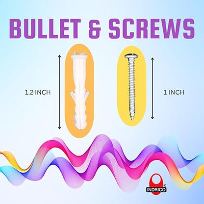 INDRICO Nylon Dry Wall Rawl Plugs/Gitti, Galvanish Screws Assorted Size (Set of 50 = Total 100 Pieces) White