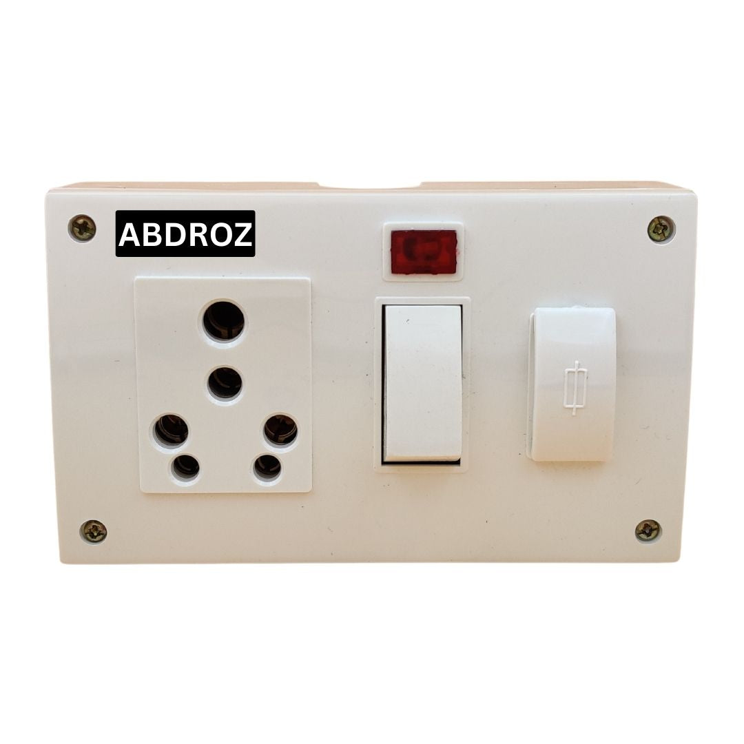 ABDROZ 5 in 1 Surface Junction Box with Individual Switch and Fuse, Indicators 6 Amp/16 Amp 240 Volts
