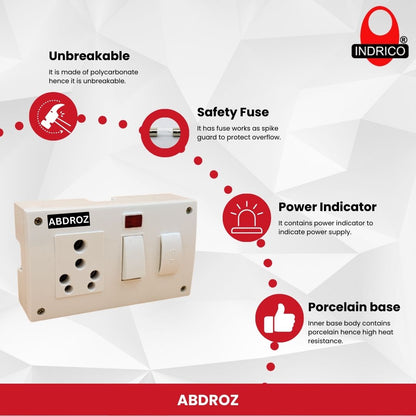 ABDROZ 5 in 1 Surface Junction Box with Individual Switch and Fuse, Indicators 6 Amp/16 Amp 240 Volts