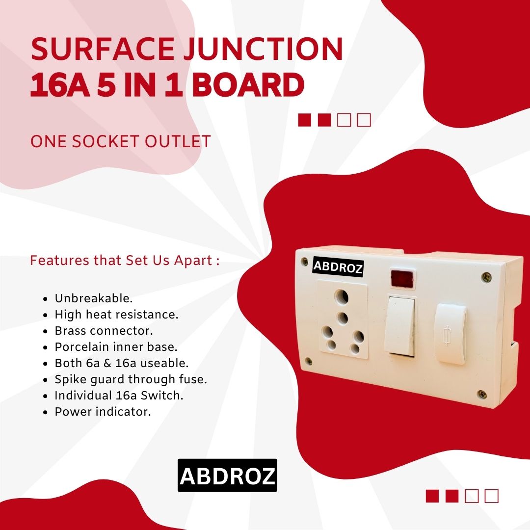 ABDROZ 5 in 1 Surface Junction Box with Individual Switch and Fuse, Indicators 6 Amp/16 Amp 240 Volts