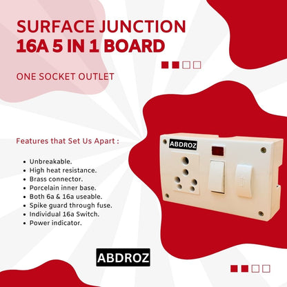 ABDROZ 5 in 1 Surface Junction Box with Individual Switch and Fuse, Indicators 6 Amp/16 Amp 240 Volts