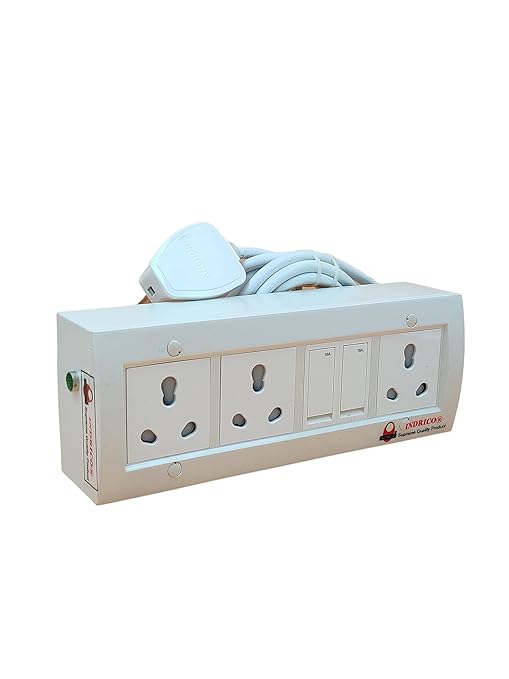 INDRICO 15 Amp Electric Extension Board for Heavy Duty with Individual Switches PVC White