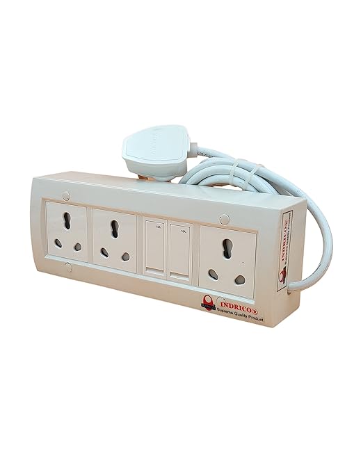INDRICO 15 Amp Electric Extension Board for Heavy Duty with Individual Switches PVC White