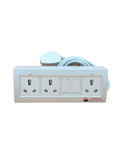 INDRICO 15 Amp Electric Extension Board for Heavy Duty with Individual Switches PVC White