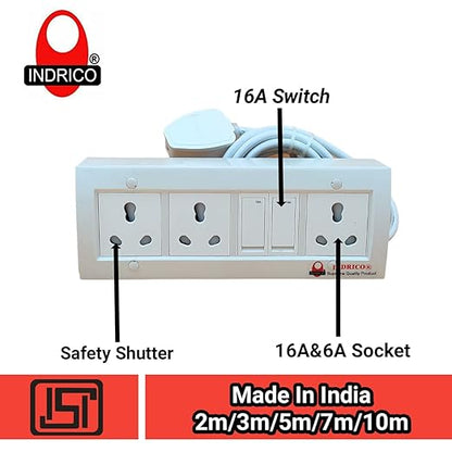 INDRICO 15 Amp Electric Extension Board for Heavy Duty with Individual Switches PVC White