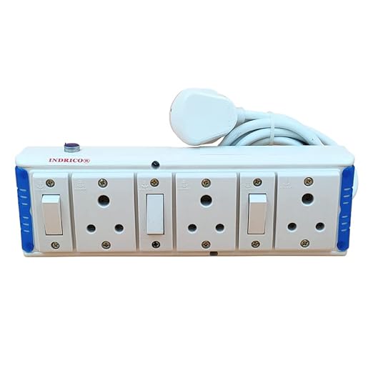 INDRICO Extension Board With Individual Switch 6 Way 240 Volts (Max. Rating 1200W) Pvc White Pack Of 1