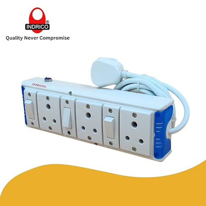 INDRICO Extension Board With Individual Switch 6 Way 240 Volts (Max. Rating 1200W) Pvc White Pack Of 1