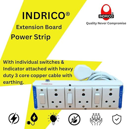 INDRICO Extension Board With Individual Switch 6 Way 240 Volts (Max. Rating 1200W) Pvc White Pack Of 1
