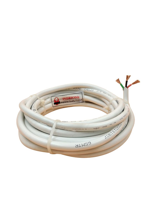 INDRICO 3 Core Wire 2.5 Sq mm Round Pure Copper Cable ISI Mark Heavy Duty for Domestic and Industrial Electric Uses Rating 3500W PVC White/Black Pack of 1
