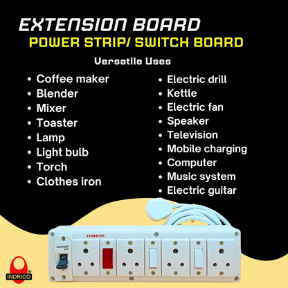 Best 6 Amp Extension board with MCB protection 3 pin cord Rating 1500 watts