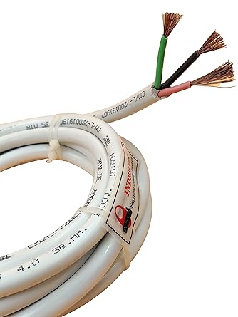 INDRICO 3 Core Wire 4 Sq mm Round Pure Copper Cable ISI Mark Heavy Duty for Domestic and Industrial Electric Uses Rating 5000W PVC White/Black Pack of 1