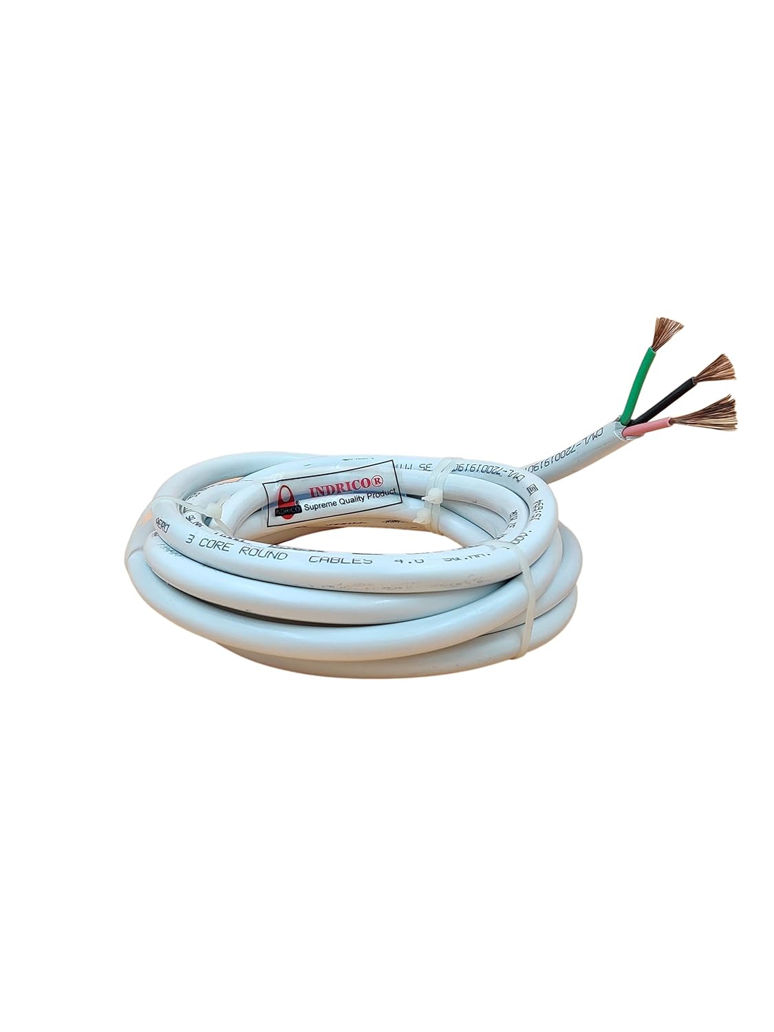INDRICO 3 Core Wire 4 Sq mm Round Pure Copper Cable ISI Mark Heavy Duty for Domestic and Industrial Electric Uses Rating 5000W PVC White/Black Pack of 1