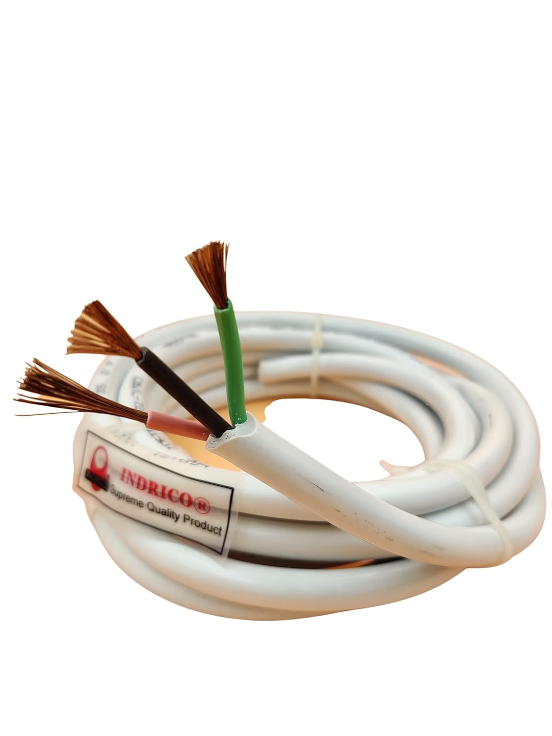 INDRICO 3 Core Wire 4 Sq mm Round Pure Copper Cable ISI Mark Heavy Duty for Domestic and Industrial Electric Uses Rating 5000W PVC White/Black Pack of 1