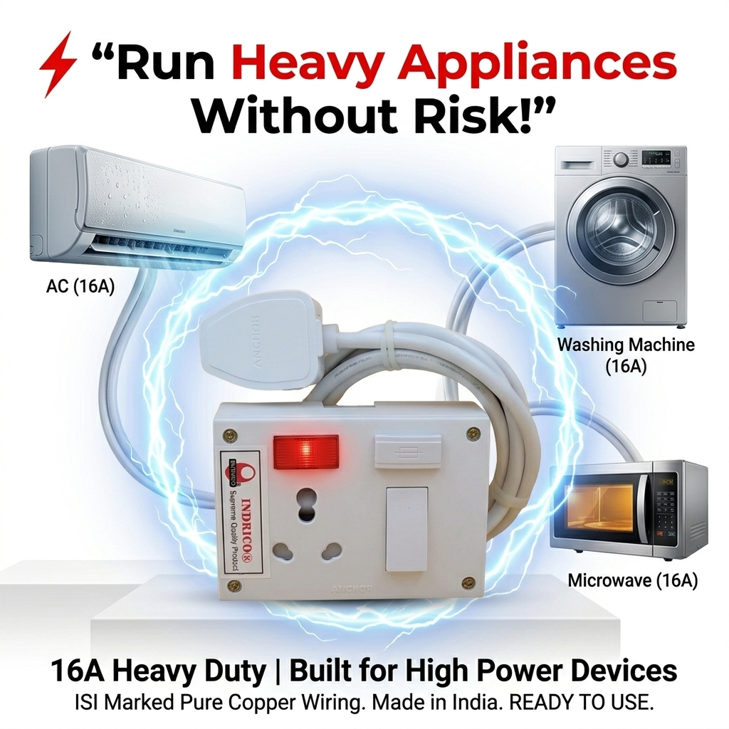 16Amp Heavy Duty Electric Extension Board with Switch White (Max. Load Capacity 2000W)
