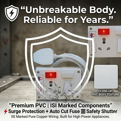 16Amp Heavy Duty Electric Extension Board with Switch White (Max. Load Capacity 2000W)