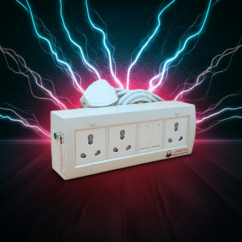 INDRICO 15 Amp Electric Extension Board for Heavy Duty with Individual Switches PVC White
