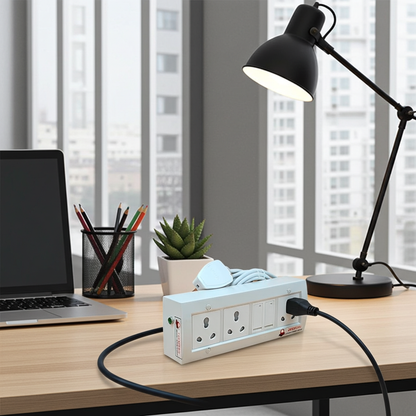 INDRICO 15 Amp Electric Extension Board for Heavy Duty with Individual Switches PVC White
