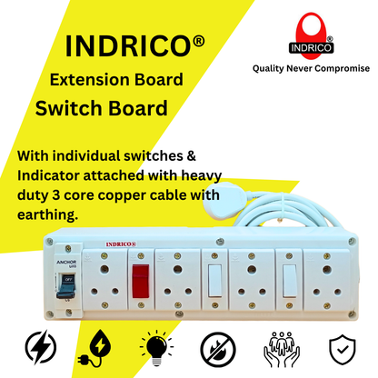 Best 6 Amp Extension board with MCB protection 3 pin cord Rating 1500 watts