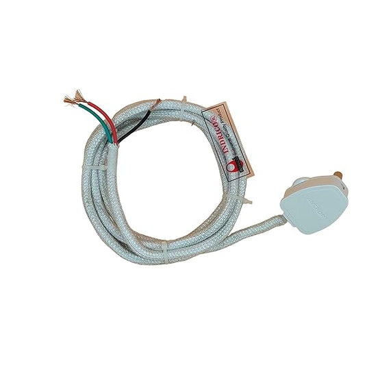 INDRICO 3 Pin Power Cable AC Extension Electric Iron Press Cord 3 Core Copper Heavy Duty Cloth Wire White Pack of 1