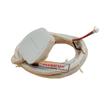 INDRICO 3 Pin Power Cable AC Extension Electric Iron Press Cord 3 Core Copper Heavy Duty Cloth Wire White Pack of 1