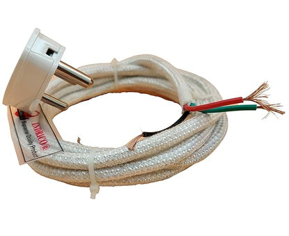INDRICO 3 Pin Power Cable AC Extension Electric Iron Press Cord 3 Core Copper Heavy Duty Cloth Wire White Pack of 1