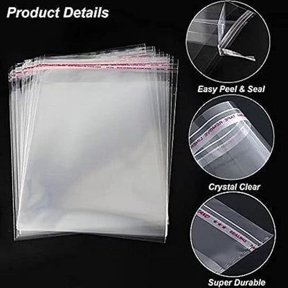 Bigpalycoan® Self Adhesive BOPP A4 Size Seal Transparent Plastic Packing Bags Pouches for Multipurpose Garments Clothes Saree Shirt (100 PCS, 10" x 14")