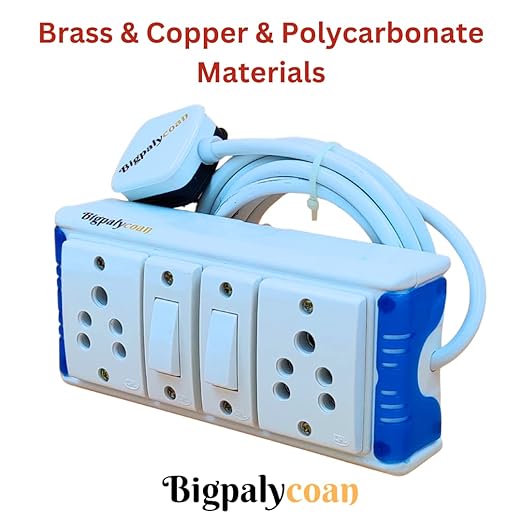 Bigpalycoan 2 Way Extension Multi Outlet Electrical Switch Board with Individual Switch Heavy Duty 2 metre Cord (Max. Rating 1200W- 230V) PVC Blue/Green-White