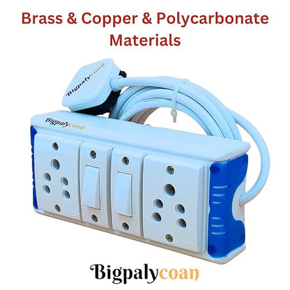 Bigpalycoan 2 Way Extension Multi Outlet Electrical Switch Board with Individual Switch Heavy Duty 2 metre Cord (Max. Rating 1200W- 230V) PVC Blue/Green-White