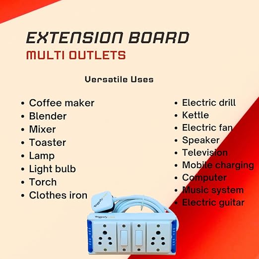 Bigpalycoan 2 Way Extension Multi Outlet Electrical Switch Board with Individual Switch Heavy Duty 2 metre Cord (Max. Rating 1200W- 230V) PVC Blue/Green-White
