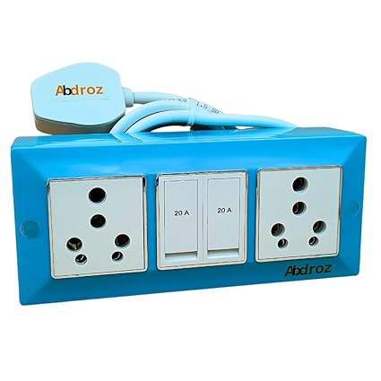 ABDROZ Electric Extension Board with Cable- 16A/20A + 16A/20A with Two Switch and Heavy Duty Copper Cable Wire (Sky Blue), 240 Volts