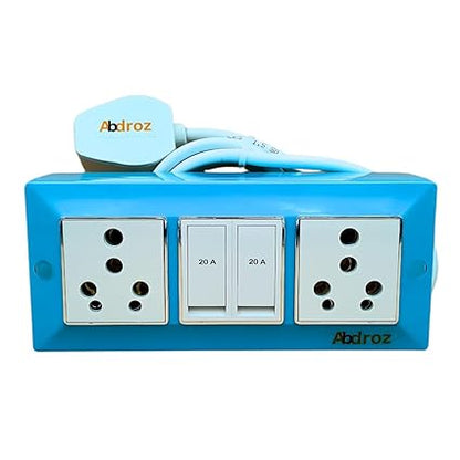 ABDROZ Electric Extension Board with Cable- 16A/20A + 16A/20A with Two Switch and Heavy Duty Copper Cable Wire (Sky Blue), 240 Volts