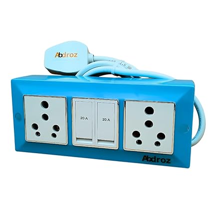 ABDROZ Electric Extension Board with Cable- 16A/20A + 16A/20A with Two Switch and Heavy Duty Copper Cable Wire (Sky Blue), 240 Volts