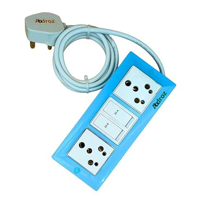 ABDROZ Electric Extension Board with Cable- 16A/20A + 16A/20A with Two Switch and Heavy Duty Copper Cable Wire (Sky Blue), 240 Volts