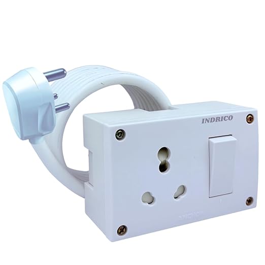 INDRICO® 20A Power Extension Board with 2 Meter Heavy Duty Wire for Microwave, Induction Cooker, Fridge, Washing Machine, 1 Ton A.C, Anchor Switch & Socket & Plug (White)