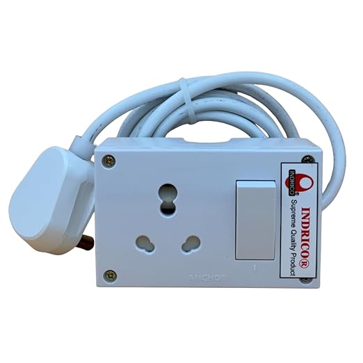 INDRICO® 20A Power Extension Board with 2 Meter Heavy Duty Wire for Microwave, Induction Cooker, Fridge, Washing Machine, 1 Ton A.C, Anchor Switch & Socket & Plug (White)