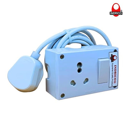 INDRICO® 20A Power Extension Board with 2 Meter Heavy Duty Wire for Microwave, Induction Cooker, Fridge, Washing Machine, 1 Ton A.C, Anchor Switch & Socket & Plug (White)