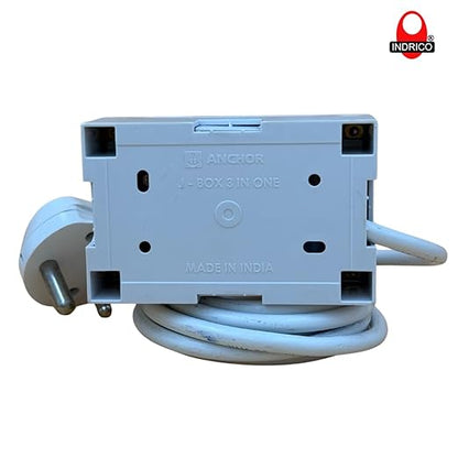 INDRICO® 20A Power Extension Board with 2 Meter Heavy Duty Wire for Microwave, Induction Cooker, Fridge, Washing Machine, 1 Ton A.C, Anchor Switch & Socket & Plug (White)