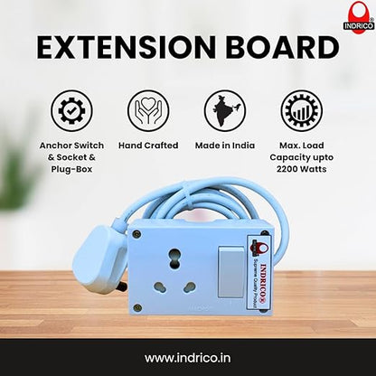 INDRICO® 20A Power Extension Board with 2 Meter Heavy Duty Wire for Microwave, Induction Cooker, Fridge, Washing Machine, 1 Ton A.C, Anchor Switch & Socket & Plug (White)
